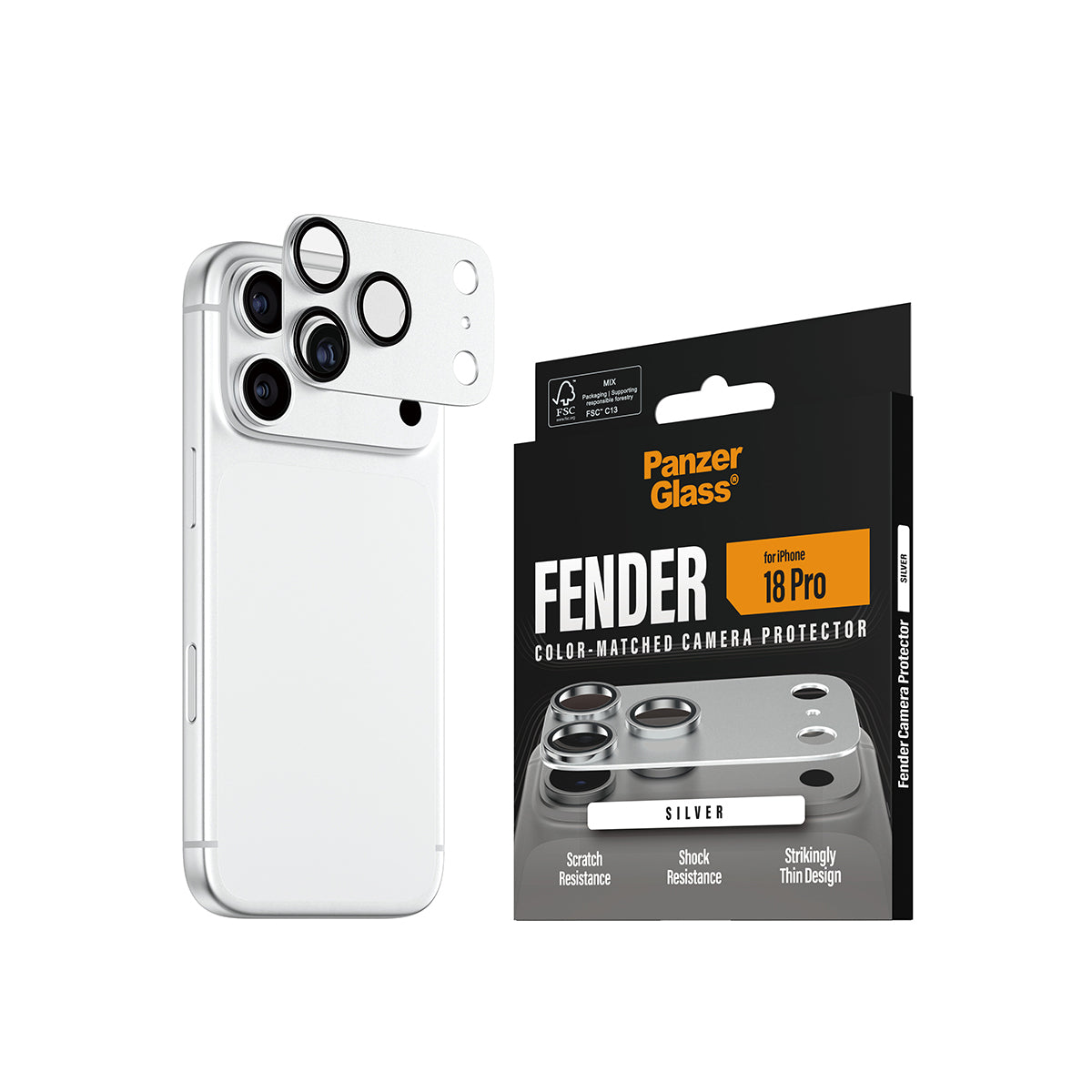 PanzerGlass Kameralinsenschutz – für iPhone 18 Pro – Silber, Silikon