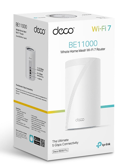 TP-Link Deco BE65 Pro (BE9300) – Mesh-WLAN-System, Wi-Fi 7, Tri-Band (2,4/5/6 GHz), 5GbE, Weiss