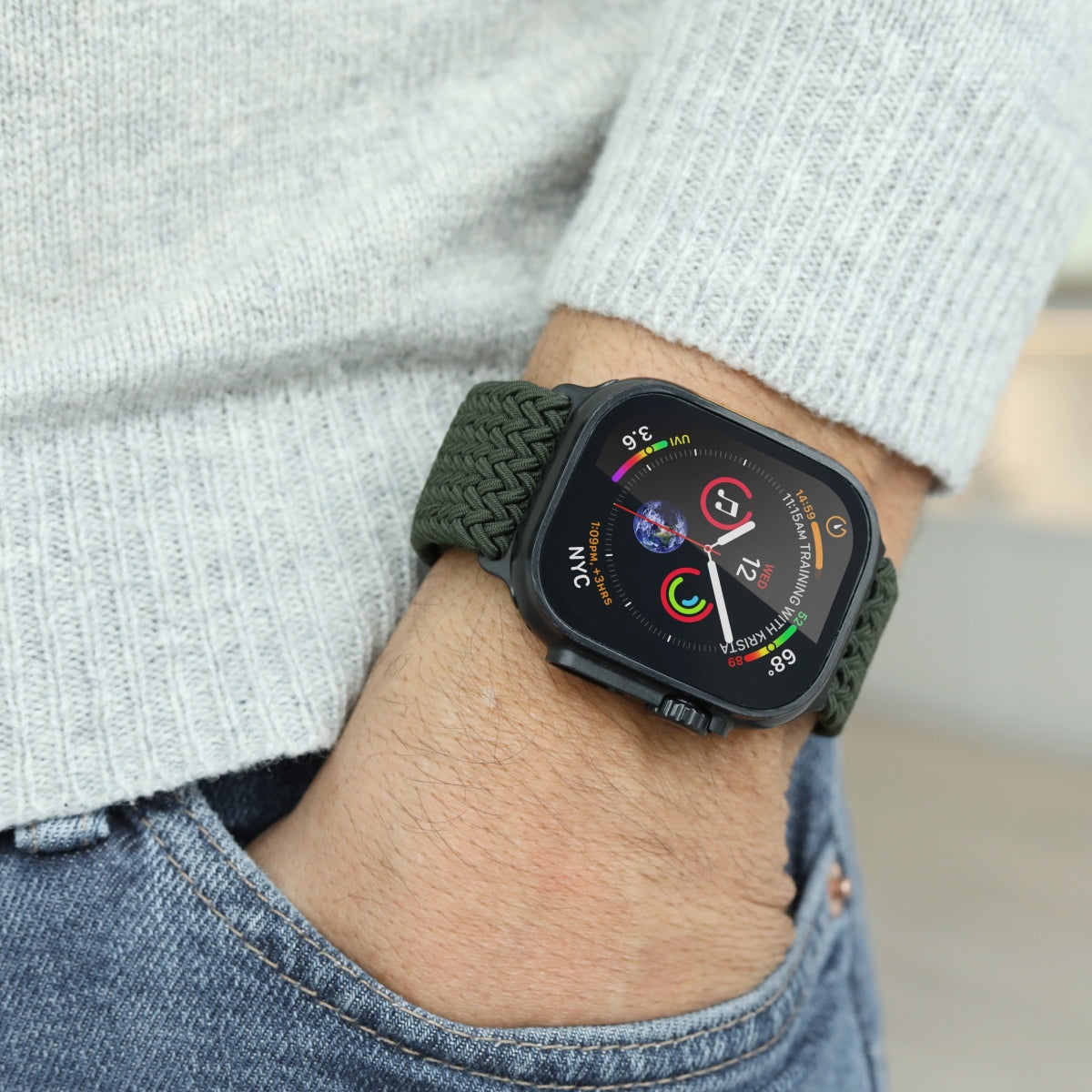 Vonmählen Woven Loop – Armband – für Apple Watch, Schwarz/Olive, One Size, Nylon