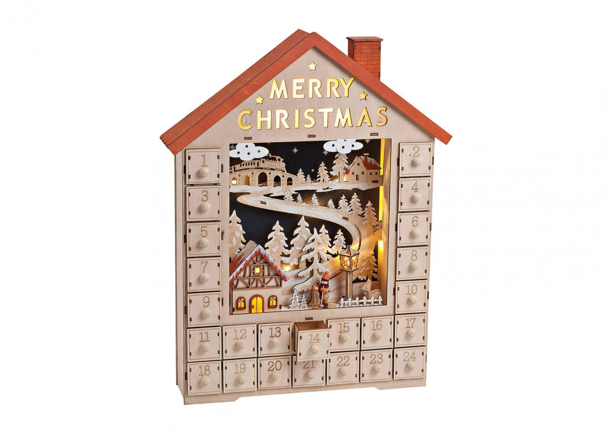 G. Wurm Adventskalender – Haus, DIY-Kalender – Sperrholz, Natur – 38 × 49 × 9 cm