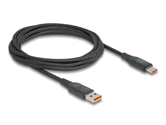 DeLOCK USB-C auf USB-C Kabel – USB 2.0 (480 Mbit/s) – 1,2 m – PD 140 W – Textilmantel, Leistungsanzeige – Sc