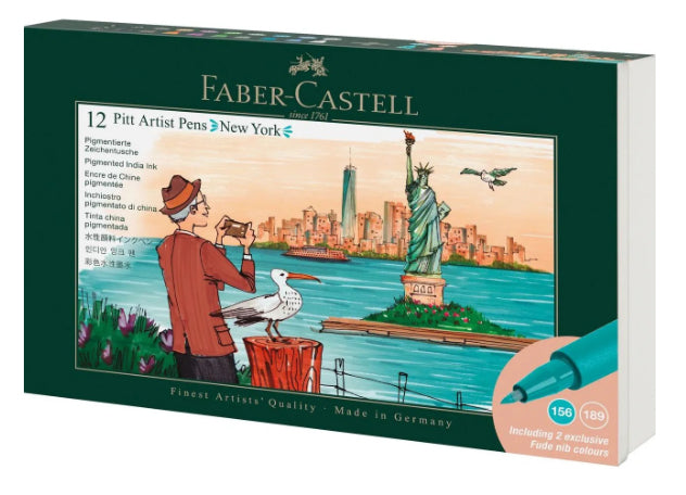 Faber-Castell PITT Artist Pen New York Fineliner – 12 Farben – 0,4 mm – wasserfest