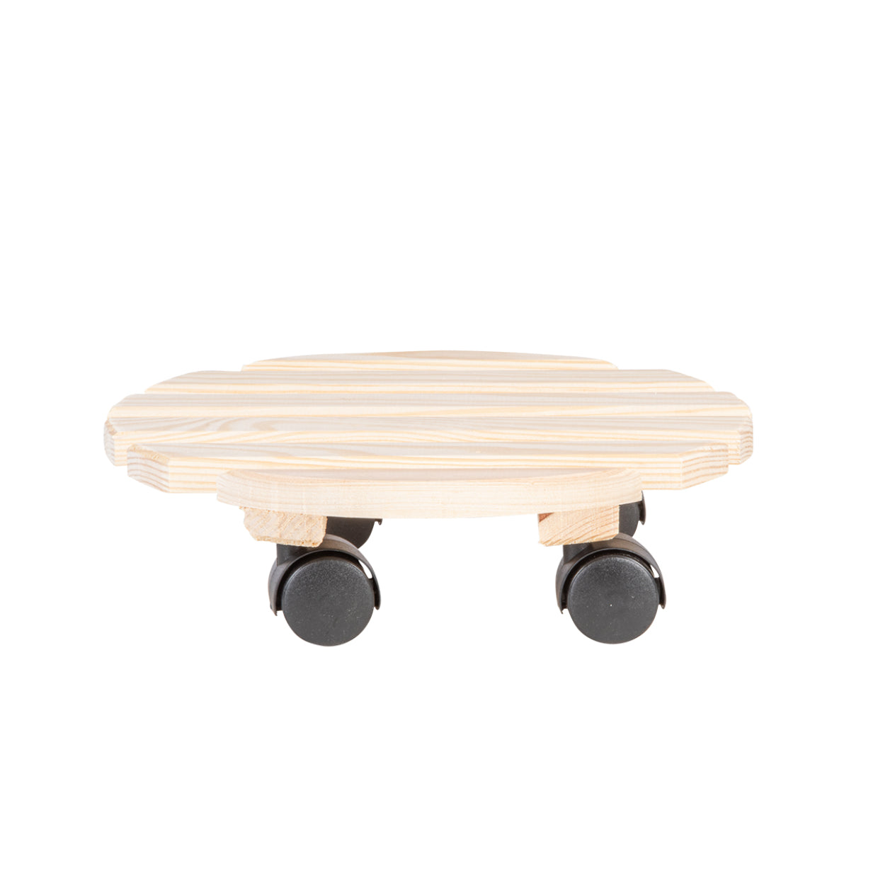 Esschert Design Blumenkübeluntersetzer – Kiefernholz/Polyamid/Polypropylen – Schwarz/Natur – 4 Rollen – Ø 287