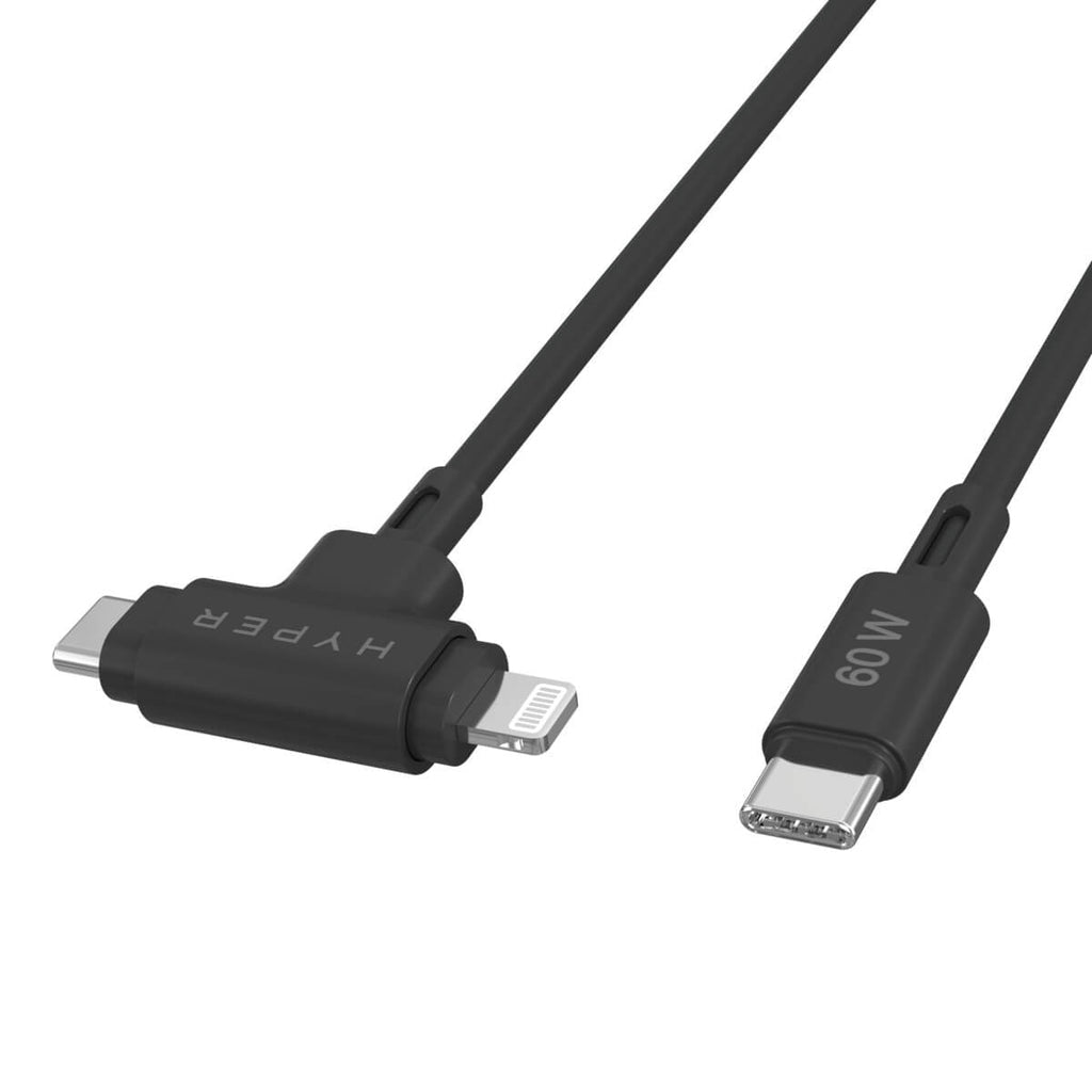 Hyper Multi-Kabel – 2-in-1 USB-C auf USB-C/Lightning 1,5 m, PD 60 W, Silikon – für iPhone/Android