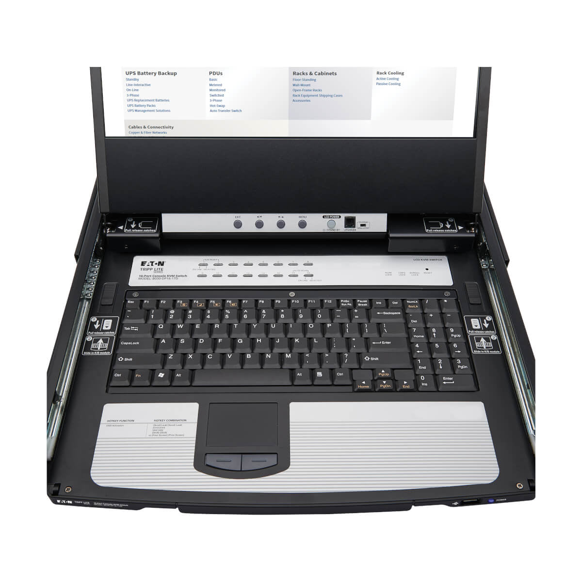Tripp Lite B030-DP16-17D – 17" Rack-LCD-Konsole – 16-Port DP KVM, 1920 × 1080, USB 2.0-Hub, 1U