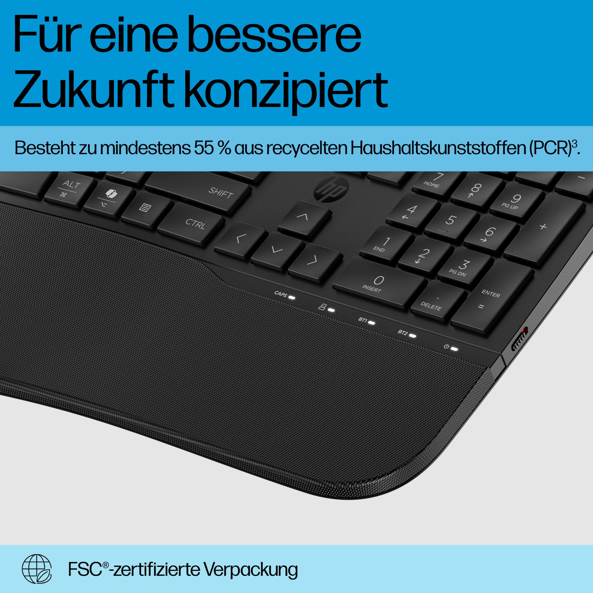 HP 680 Comfort – Tastatur – Bluetooth & 2,4 GHz (USB-A Empfänger) – mit Handballenauflage – Schwarz