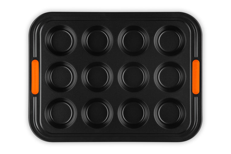 Le Creuset Muffinförmchen 30 × 40 × 3,7 cm, 12 Stk., Silikon/Edelstahl, Schwarz/Orange