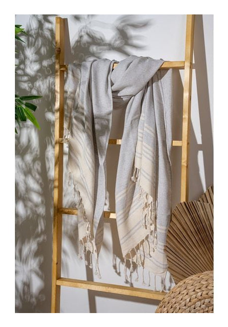 Foutastic Strandtuch New Diamond – 90 × 170 cm, Beige/Hellgrau, 60% Baumwolle/40% Polyester