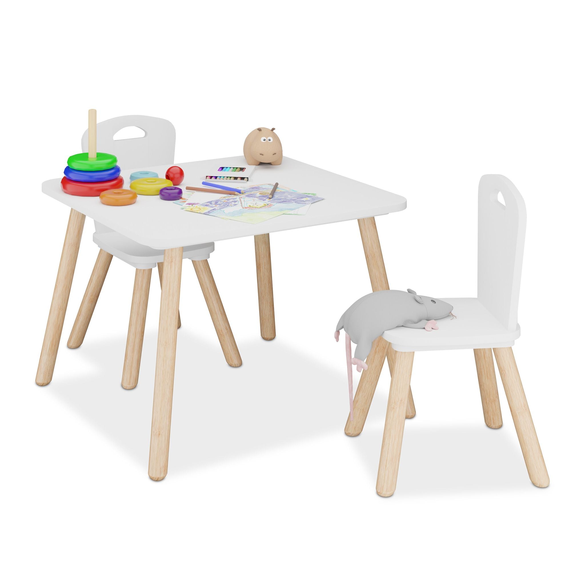 Relaxdays Sitzgarnitur, 59 × 60 cm, weiss/hellbraun, MDF/Holz