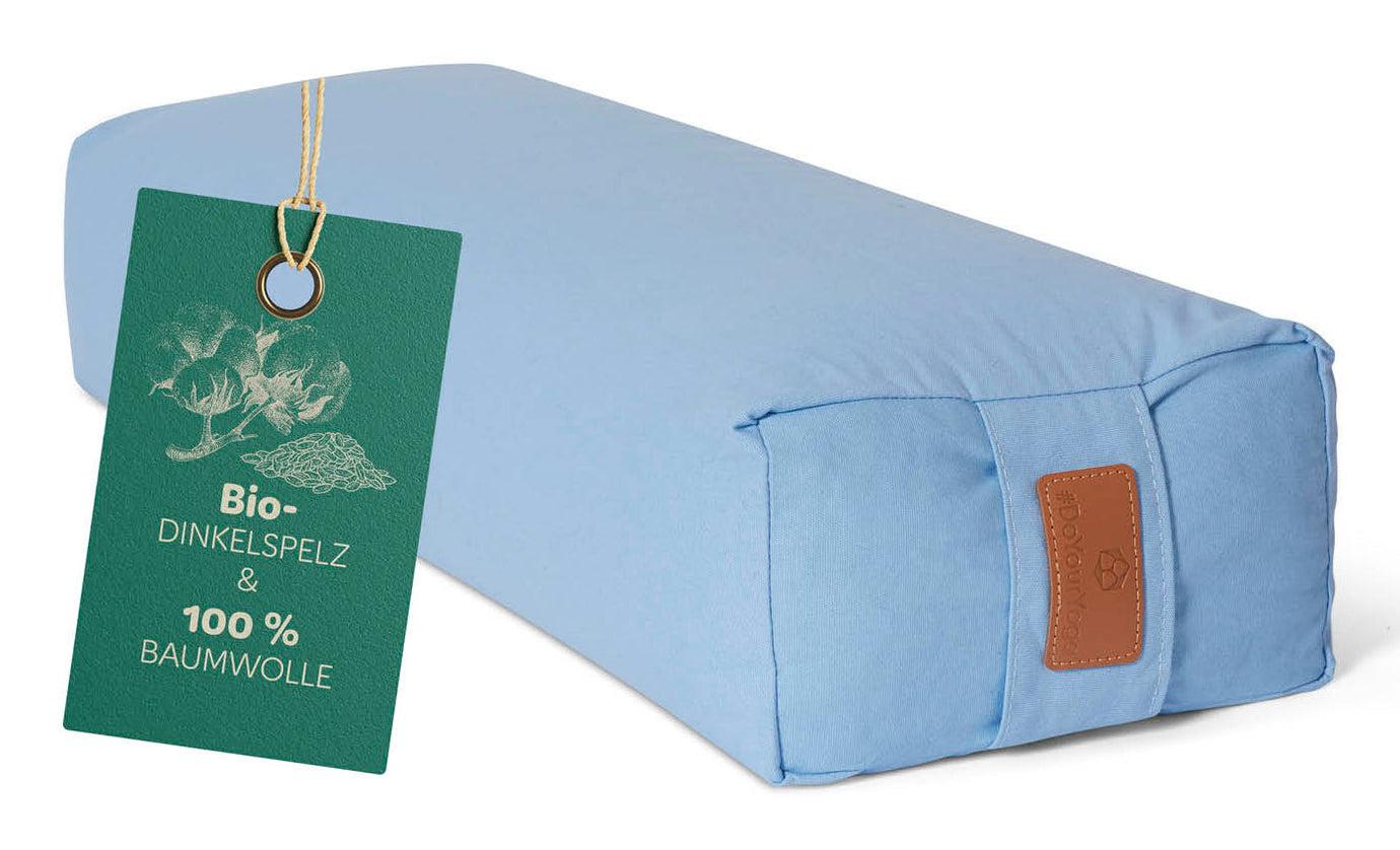 DoYourYoga Paravati Yogabolster Rechteck – 67 × 22 × 13 cm, Baumwolle, Hellblau