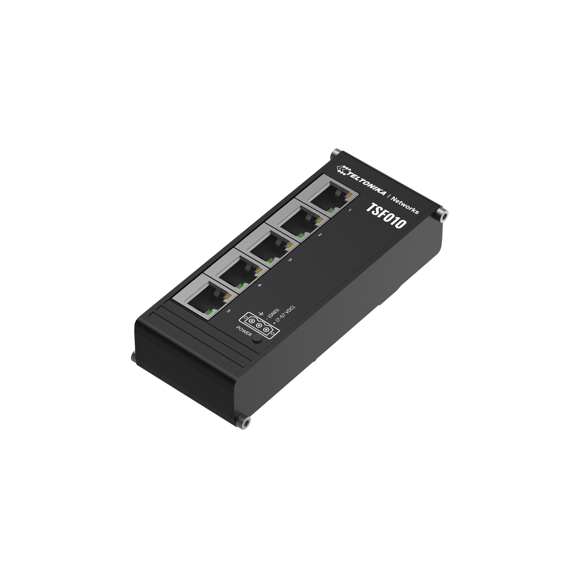 Teltonika TSF010 – Switch – 5×Fast Ethernet, DIN-Schiene, Schwarz