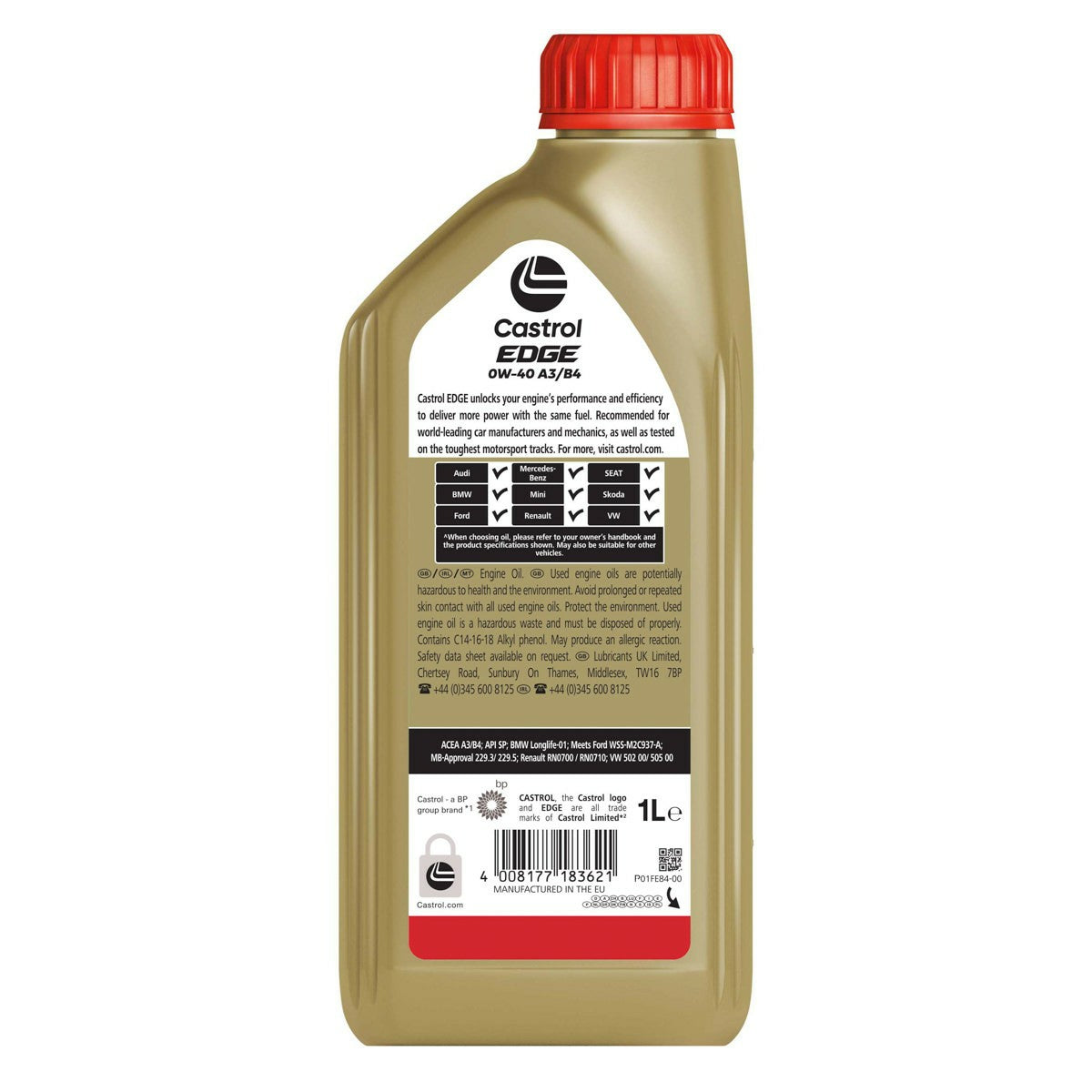 Castrol EDGE Motoröl 0W-40 – für Personenwagen (Diesel & Benzin) – 1 l – ACEA A3/B4