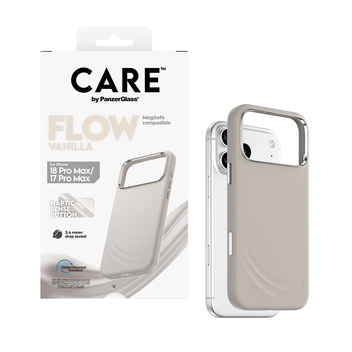 PanzerGlass CARE Flow Backcover – für iPhone 18 Pro Max / 17 Pro Max, Silikon, Vanilla, bis 3,6 m Sturzsicher