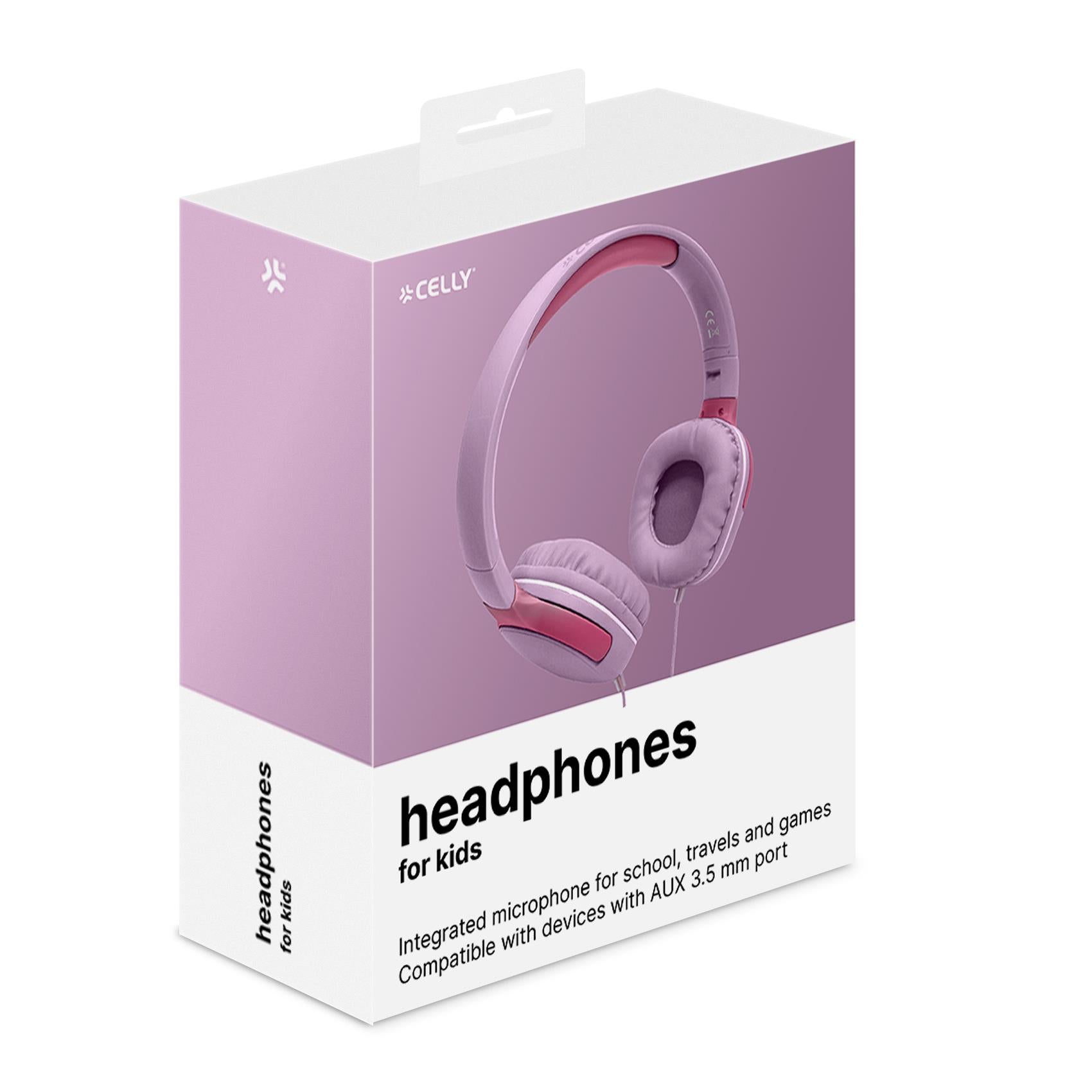 Celly KIDSBEAT2 Kinderkopfhörer – Over-Ear, Stereo, Kabelgebunden, 3,5 mm Klinke, Rosa