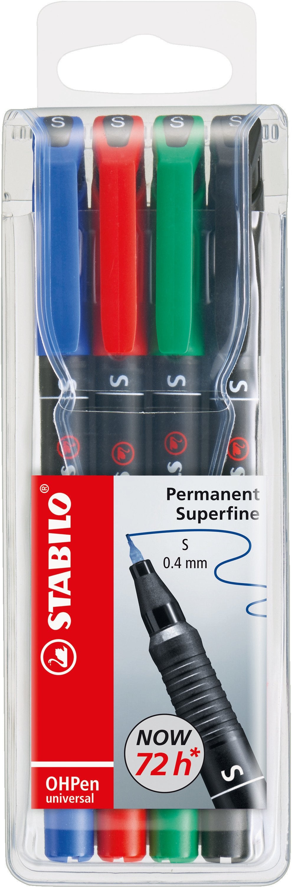 STABILO OHPen Permanent-Marker für Folien – sortiert (rot, blau, grün, schwarz), 4er