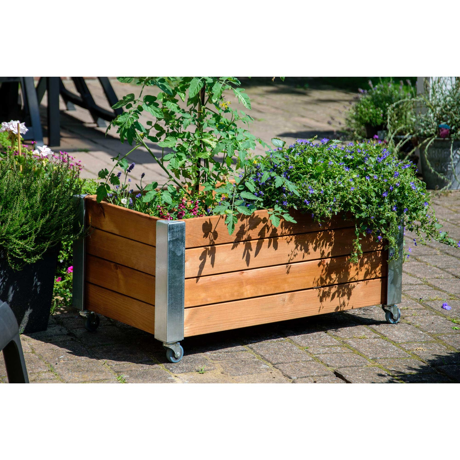 Dobar Pflanzgefäss – 78 × 52 × 40,5 cm – Kiefernholz & Metall & Kunststoff, Braun