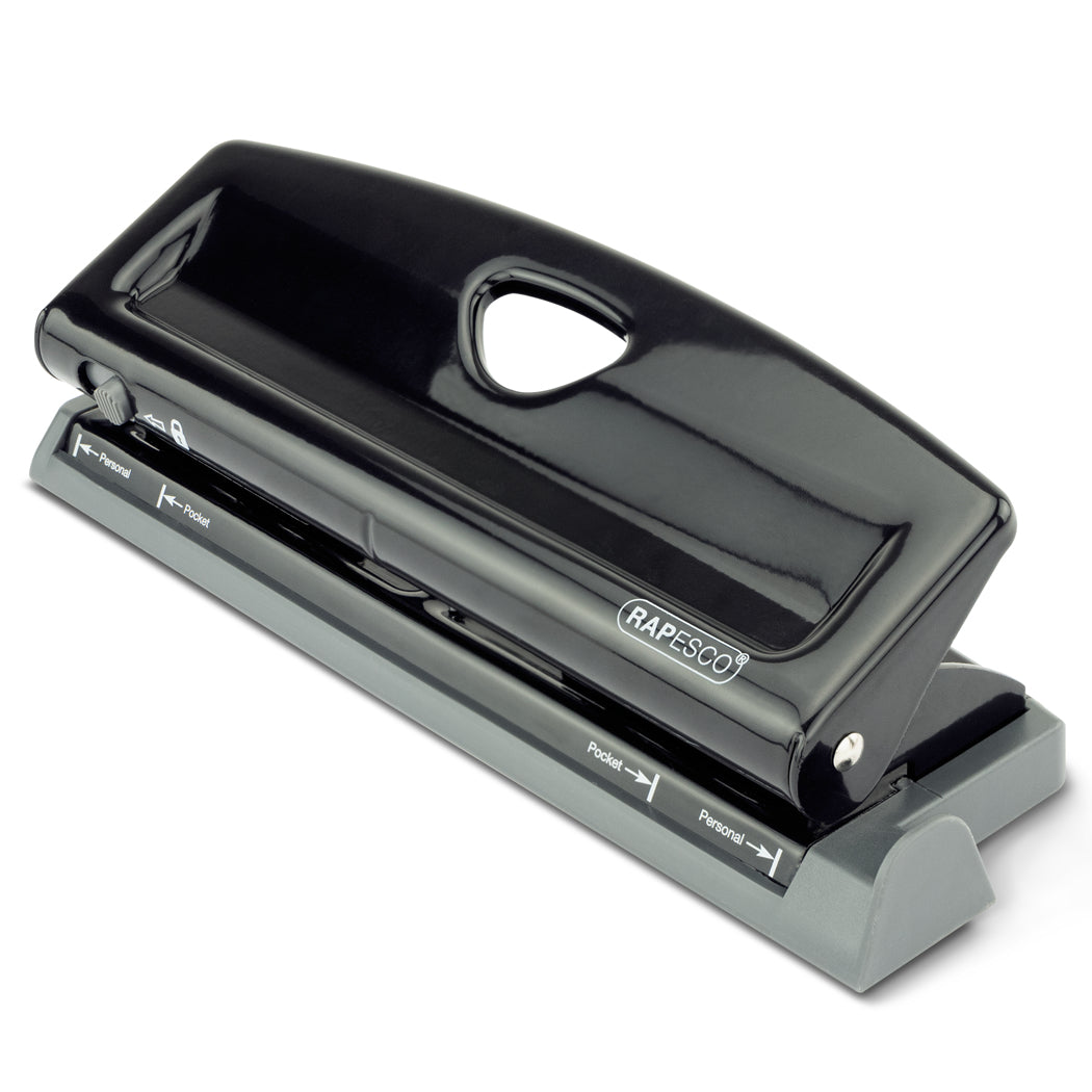 Rapesco Mehrfachlocher 1725 – 6-Loch, 9 Blatt, für Filofax A5/A6 u. a., Ø5,5 mm – Schwarz – Metall