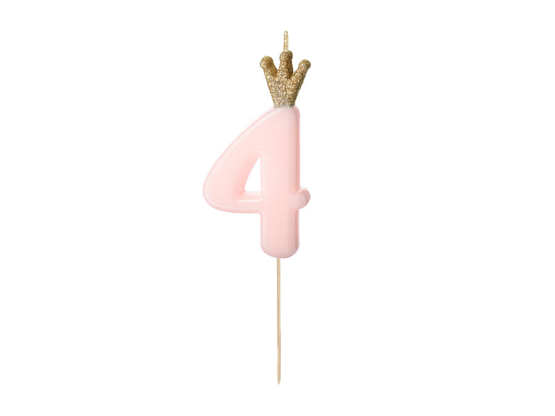 PartyDeco Geburtstagskerzen Zahl 4 – Rosa – 9,5 cm – 1 Stk