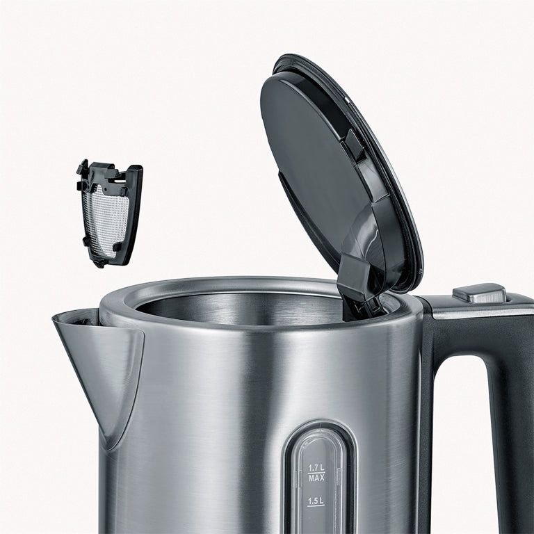 Severin Wasserkocher WK 3418 – 1,7 l, Edelstahl, Temperaturwahl, Warmhaltefunktion, 3000 W, Schwarz, 360°-Sockel