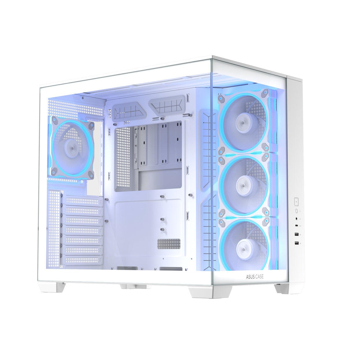 ASUS A32 PLUS TG ARGB WEISS – PC-Gehäuse – ATX/micro-ATX/Mini-ITX, Gehärtetes Glas, ARGB, ohne Netzteil