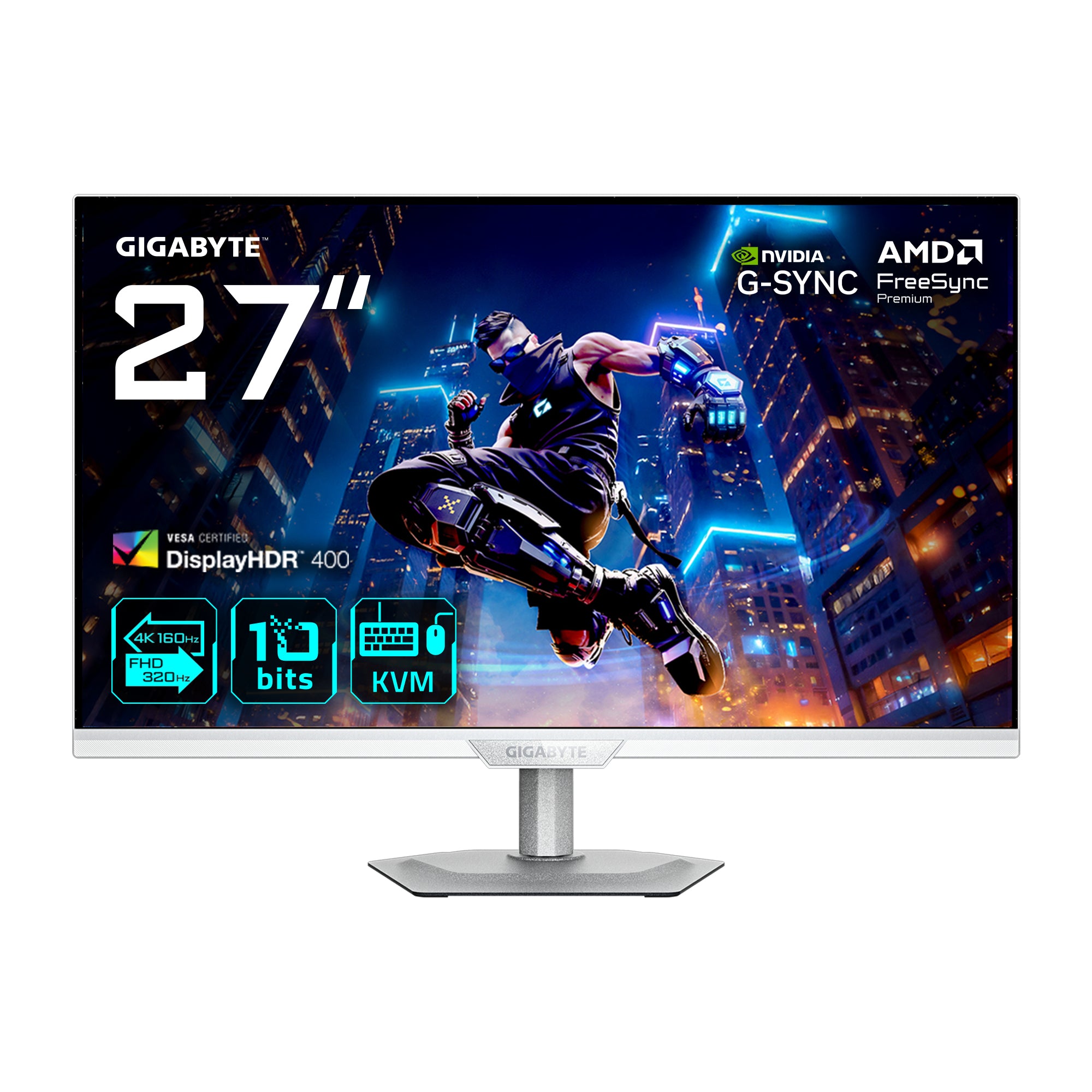 GIGABYTE M27UP ICE – 27", 3840 × 2160 (4K), IPS, 160 Hz, USB‑C 18 W, DisplayHDR 400