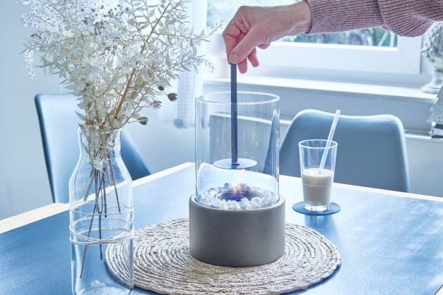 Dameco Tischkamin – für Bio-Ethanol – Ø 16 × 26,5 cm – Glas & Stein, Anthrazit