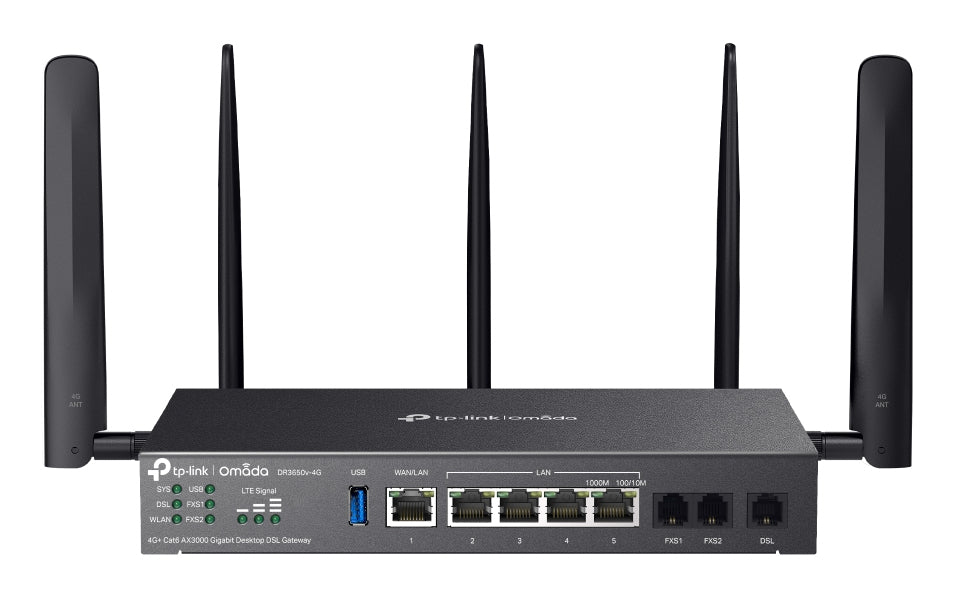 TP-Link DR3650V-4G DSL-Gateway – Wi-Fi 6 (AX3000), Dual-Band, 3× RJ-11, 4× Gigabit RJ-45, 2× USB 3.0