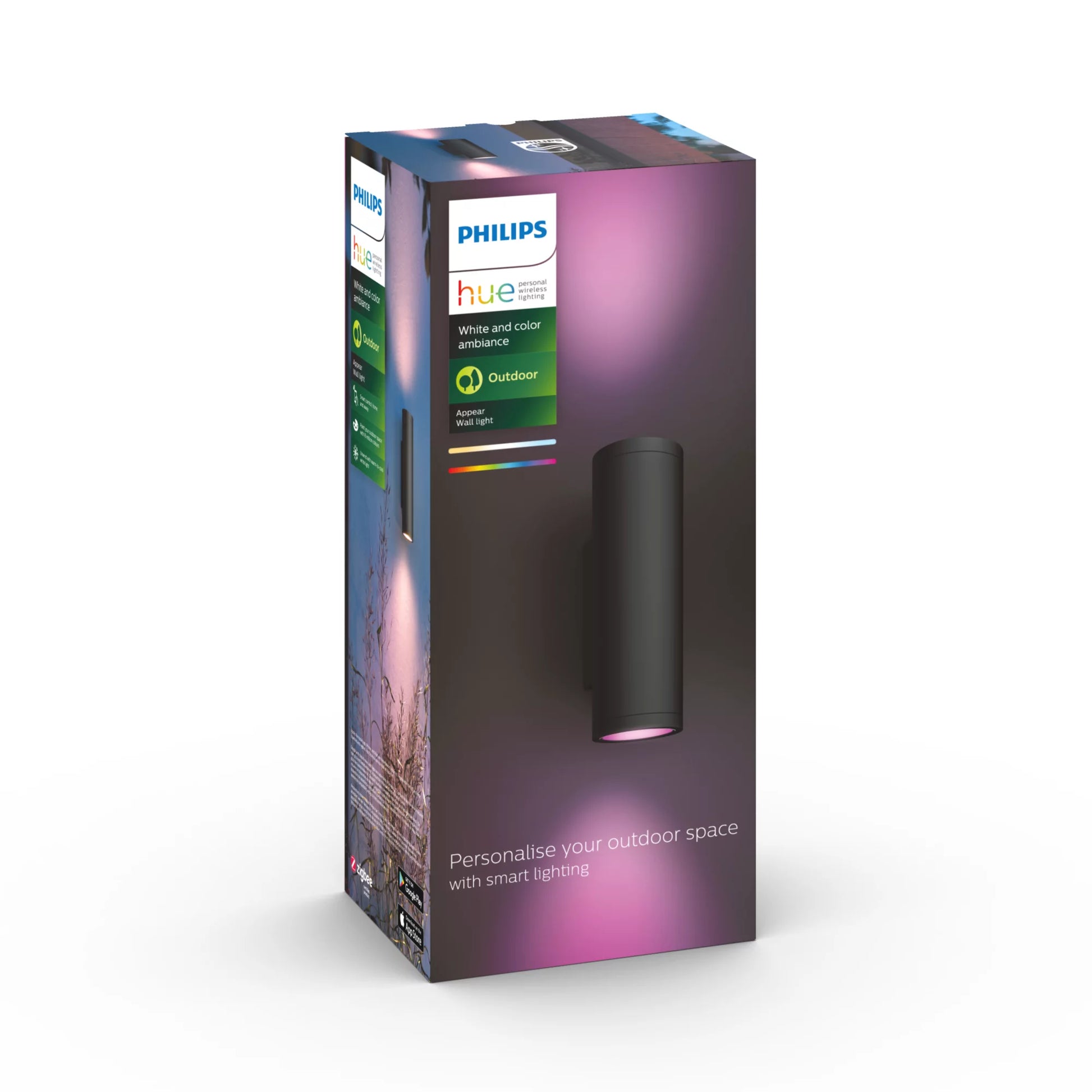 Philips by Signify Philips Hue Aussenwandleuchte – RGBW, 2000–6500 K – IP44 – Netzbetrieb – für Hue Bridge – Schwarz