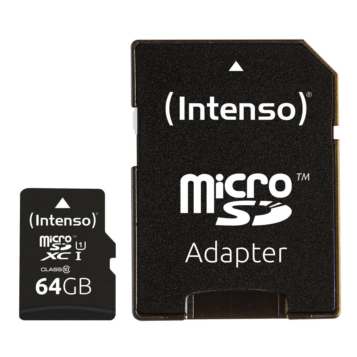 Intenso Premium 3423593 microSDXC 64 GB – UHS-I, Klasse 10, U1, 90 MB/s Lesen, inkl. SD-Adapter, 3er Pack