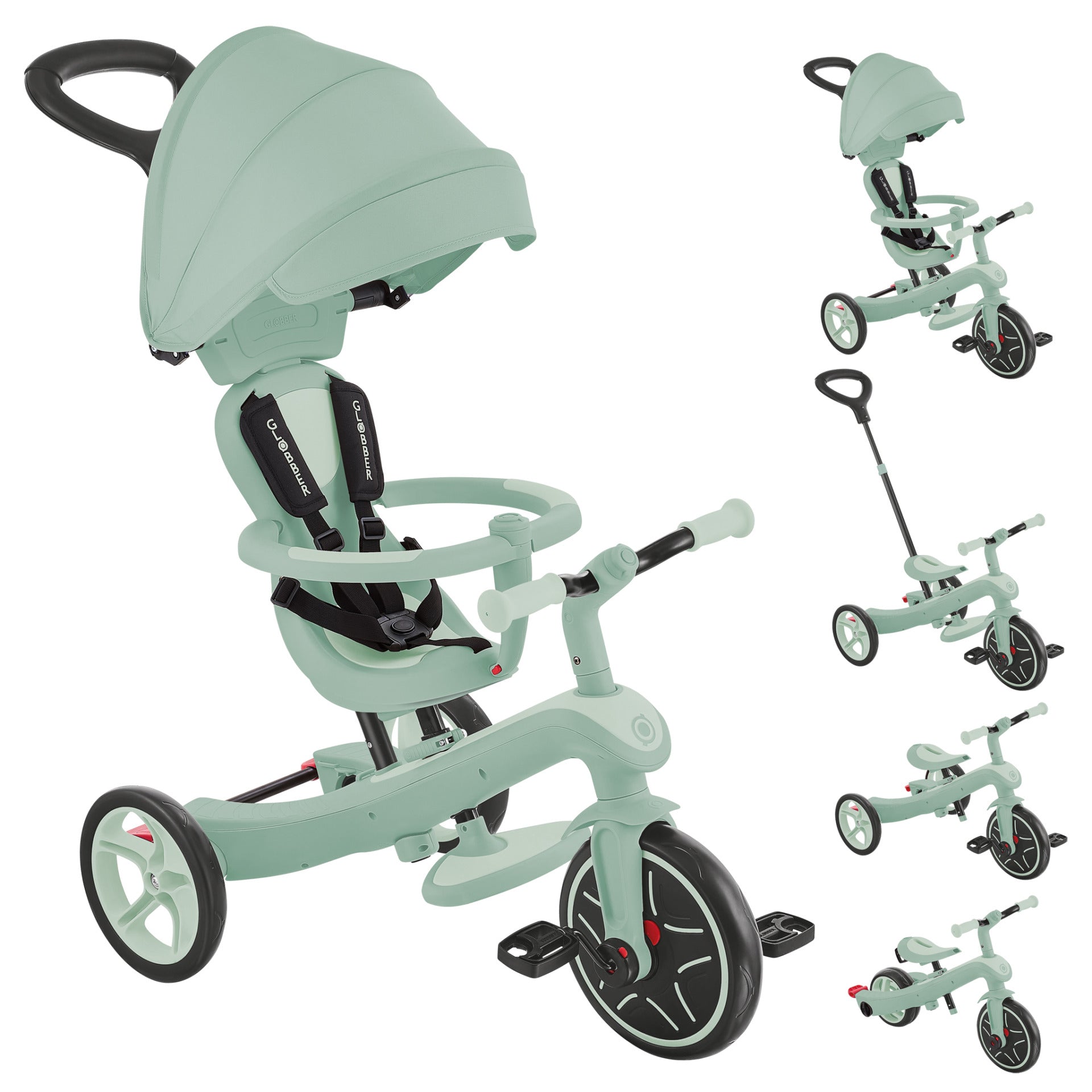 Globber Explorer 4-in-1 Dreirad – Schiebestange, verstellbarer Sitz – Ø 25,4 cm – ab 10 M. – Pistazie