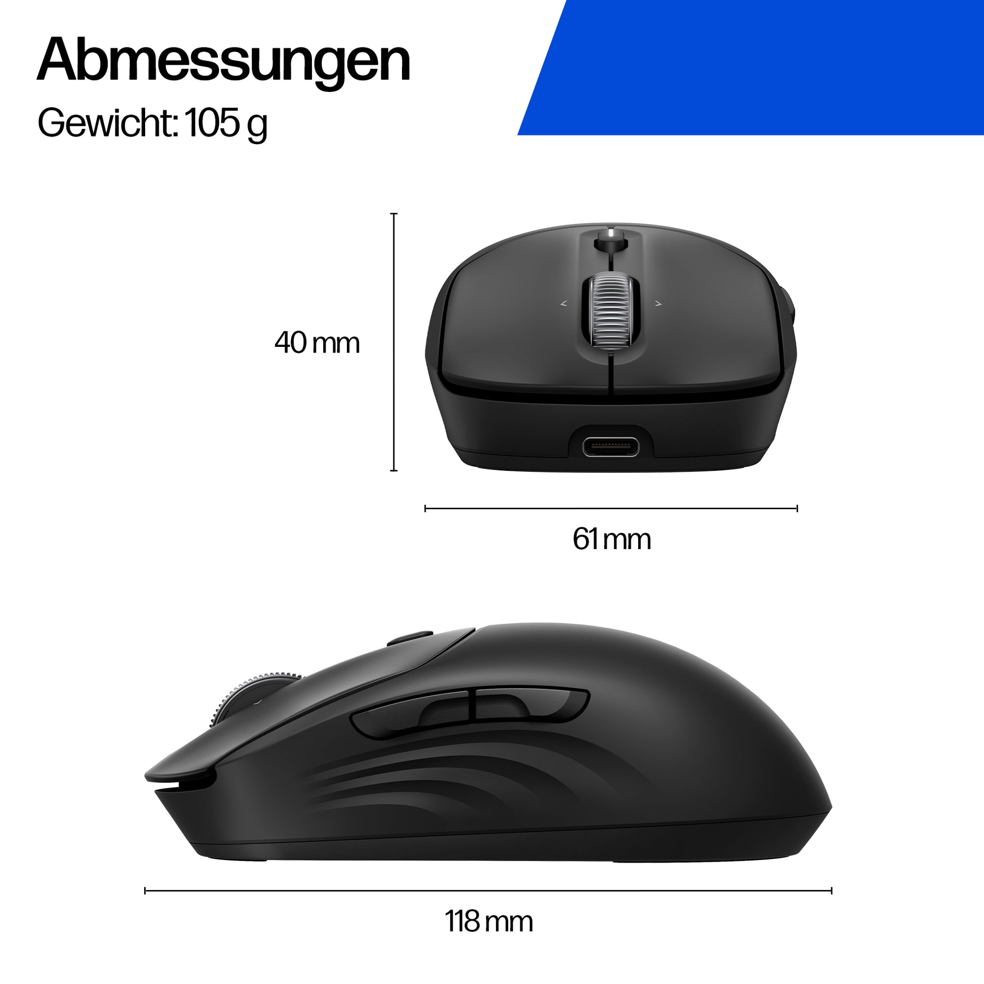 HP 705 – Maus – Kabellos (Bluetooth/2,4 GHz), Schwarz