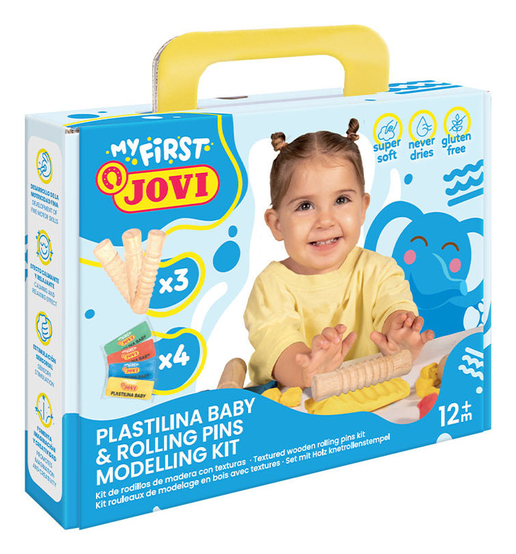 Jovi My First Baby Knete Etui – Knete-/Modelliermasse-Set – 4 × 38 g – 7-teilig – ab 1 Jahr