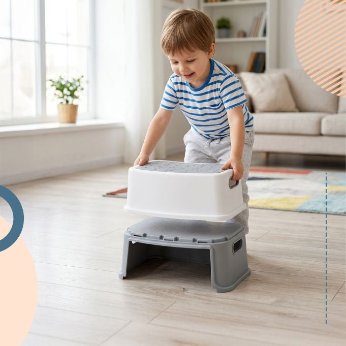 Relaxdays Tritthocker für Kinder 2 Stufen – Kunststoff (PP/TPE) – Grau/Weiss – 330 × 255 × 385 mm – 75 kg