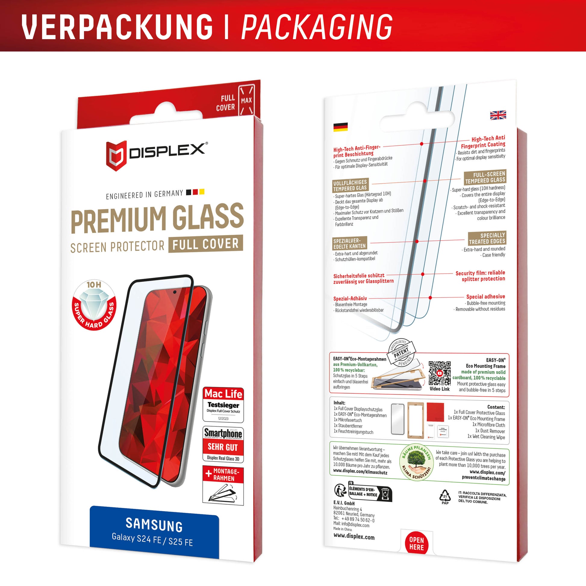 E.V.I. Displayschutz (Panzerglas), Full Cover – für Galaxy S25 FE/S24 FE – mit Applikator