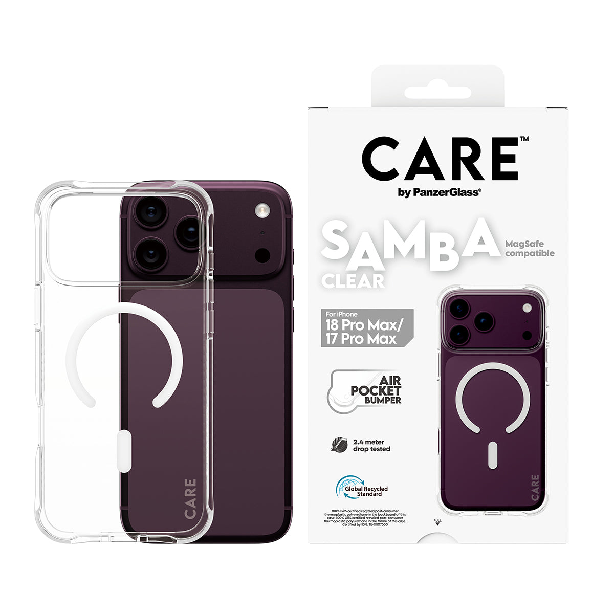 PanzerGlass CARE Samba Backcover – für Apple iPhone 18/17 Pro Max, MagSafe, TPU, Transparent