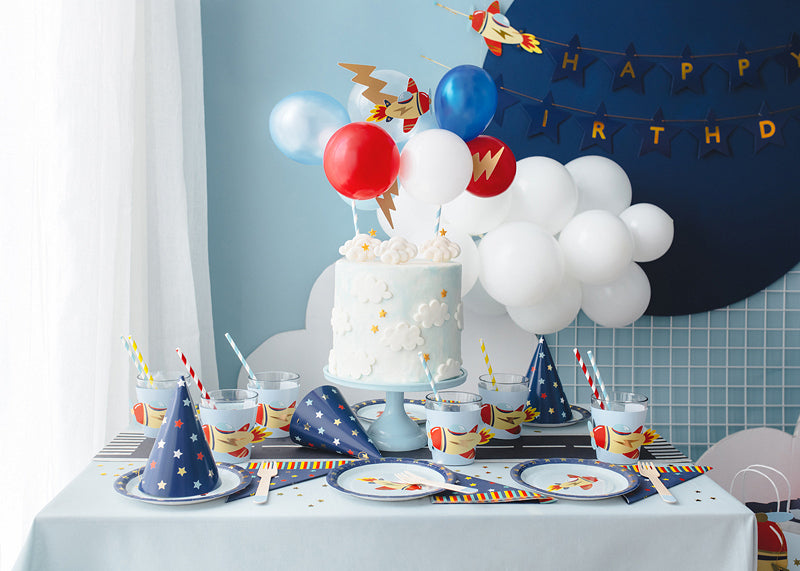 PartyDeco Teller, Papier, rund – Ø 18 cm, Flugzeug, blau – 6 Stk.