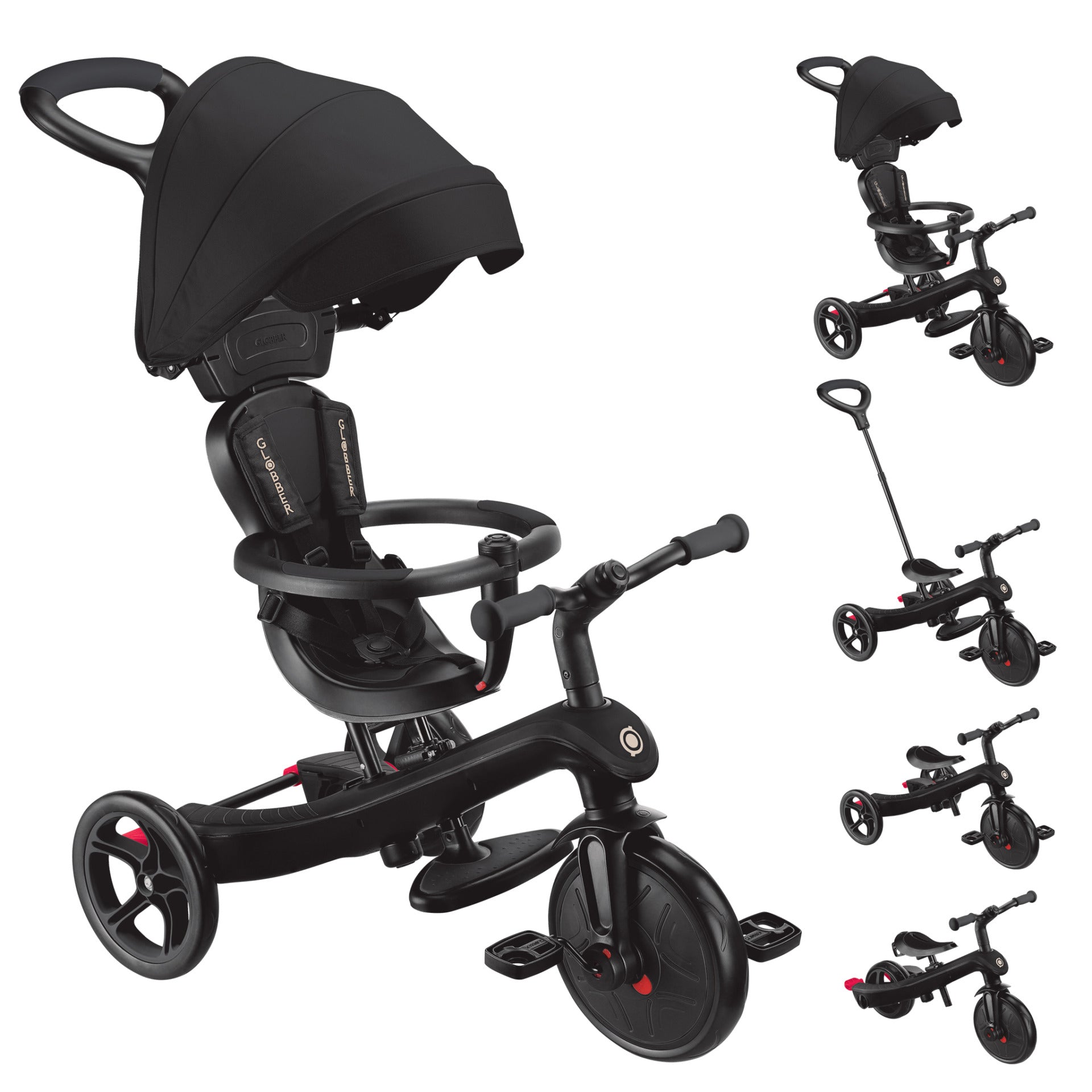 Globber Explorer 4-in-1 Dreirad – verstellbarer Sitz, Schiebestange, bis 20 kg – ab 10 Monaten – schwarz