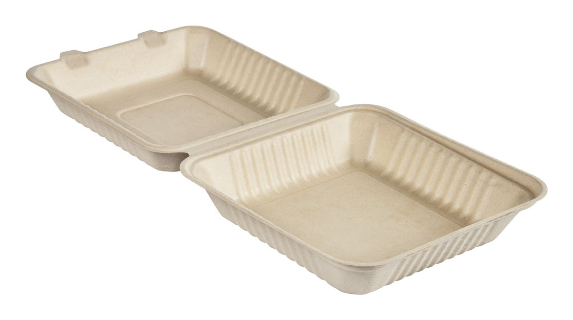 BioPak Take-away-Box, Bagasse (Zuckerrohr) – 1'200 ml, 230 × 230 × 40 mm, braun