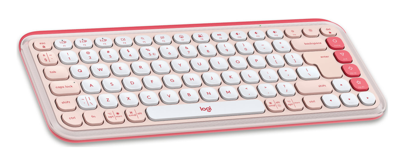 Logitech Pop Icon – Tastatur, kabellos (Bluetooth), US-Layout (EN), Pink/Weiss – für Windows, macOS & Android