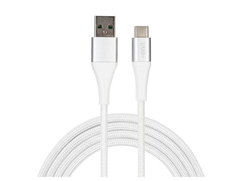 ONIT USB-Kabel – USB-A auf USB-C – USB 2.0 (480 Mbit/s) – 1 m – PD 66 W – Textilmantel, Nylon – Weiss