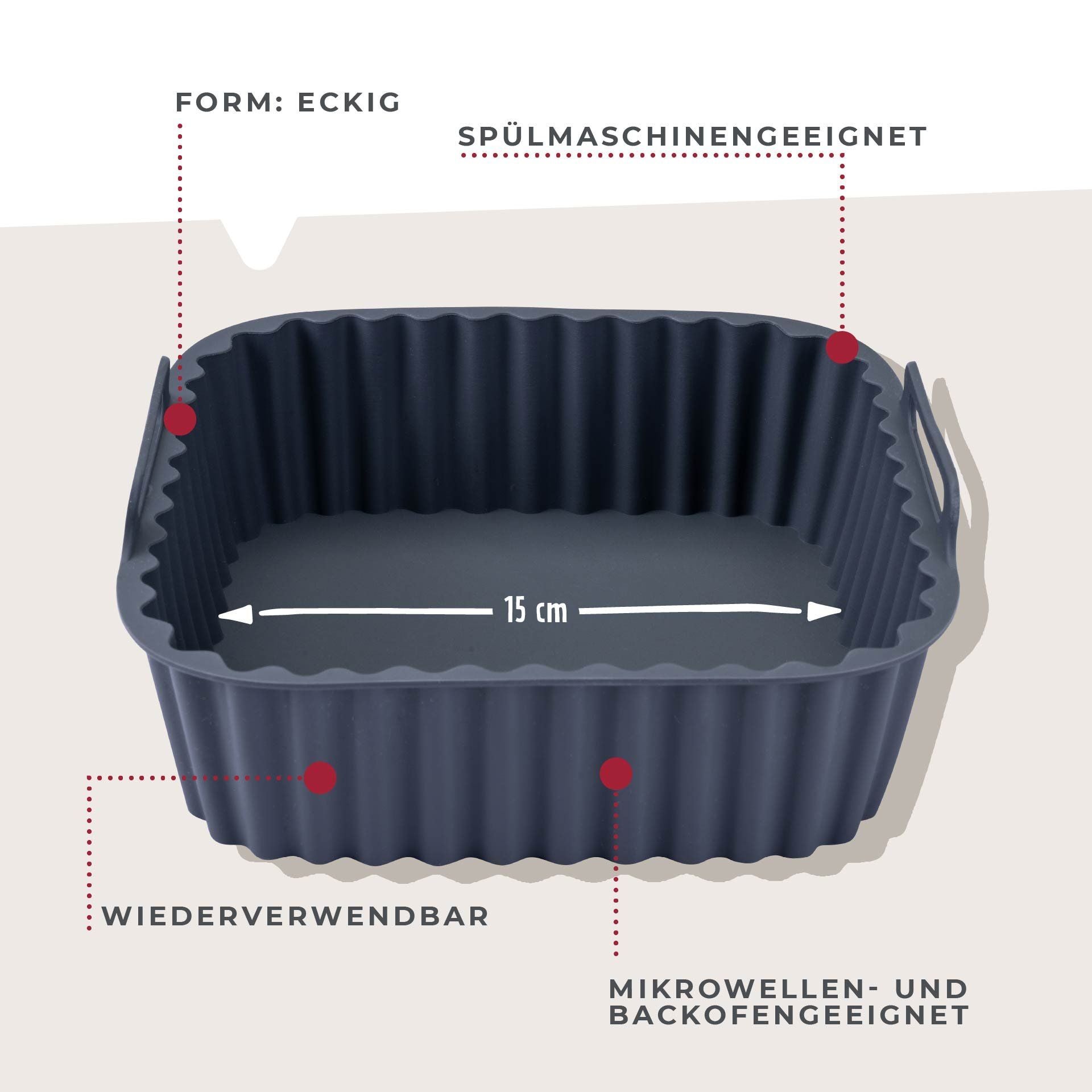 Fackelmann Silikonform für Heissluftfritteusen – 15 × 15 × 5 cm, Silikon, Grau
