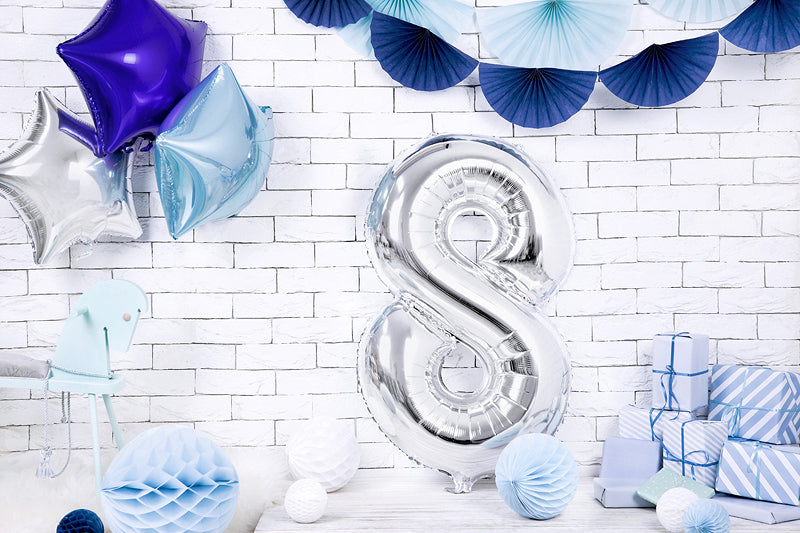 PartyDeco Folienballon Zahl 8 – Silber – 86 cm – Folie – 1 Stk