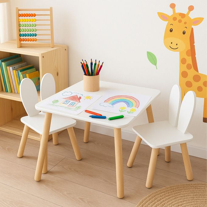 Relaxdays Bistro-Set – Weiss, Hellbraun – MDF-Platten – Tisch 50 × 50 × 44 cm – Für den Innenbereich
