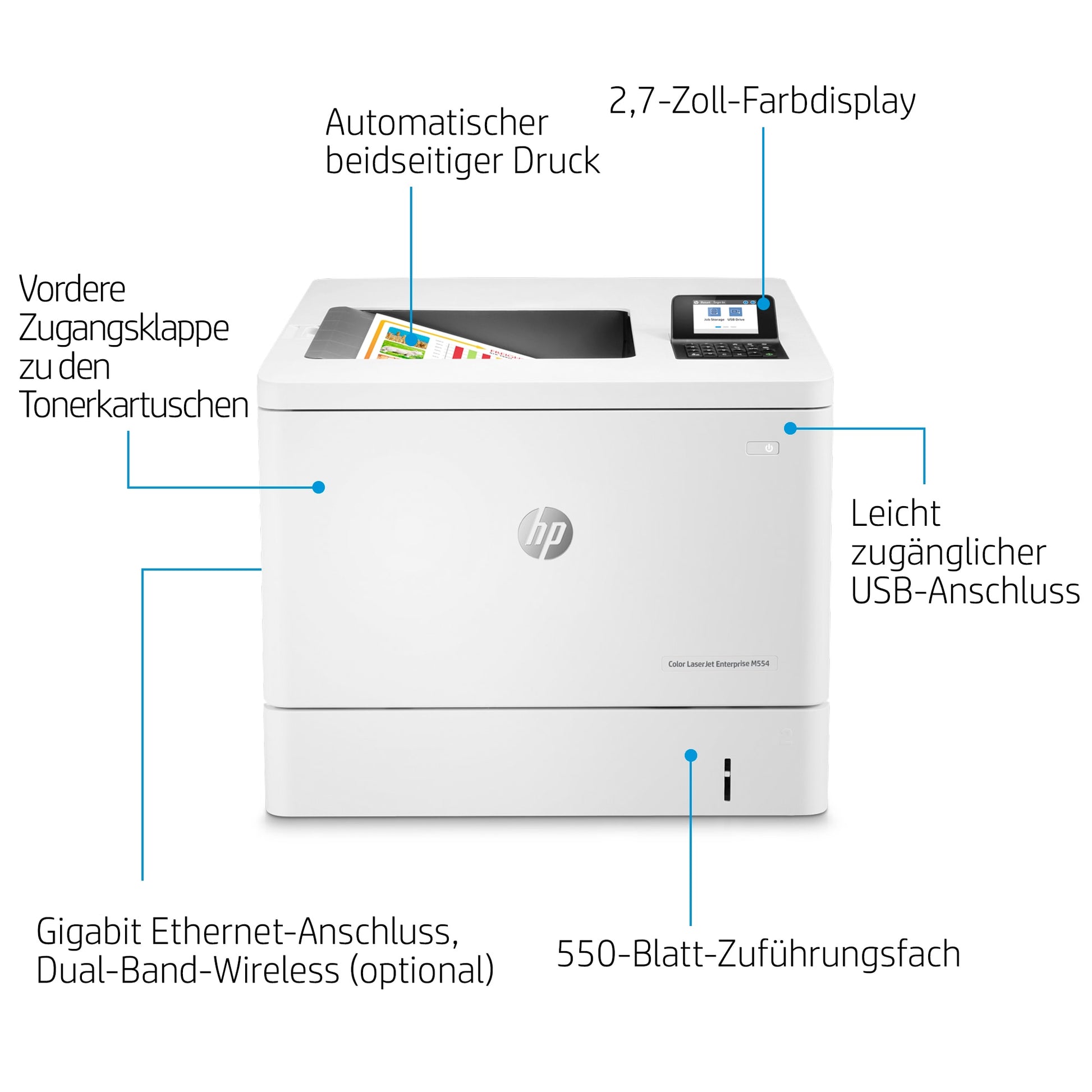 HP LaserJet Enterprise M554 dn – A4, Farbe, Duplex, 1200 × 1200 dpi