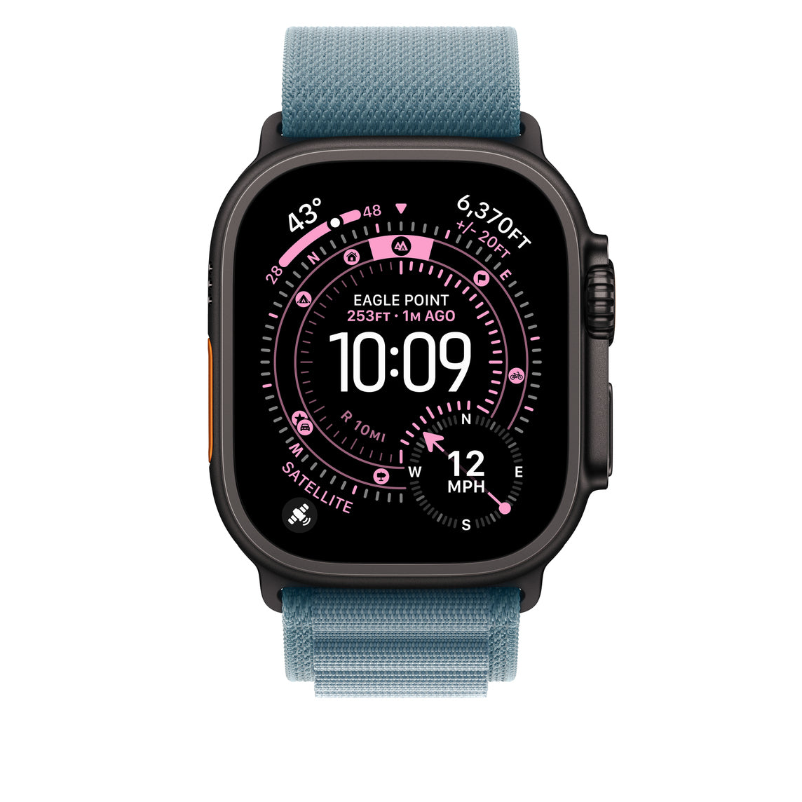 Apple Alpine Loop – Titan Schwarz, Hellblau, M, für Apple Watch