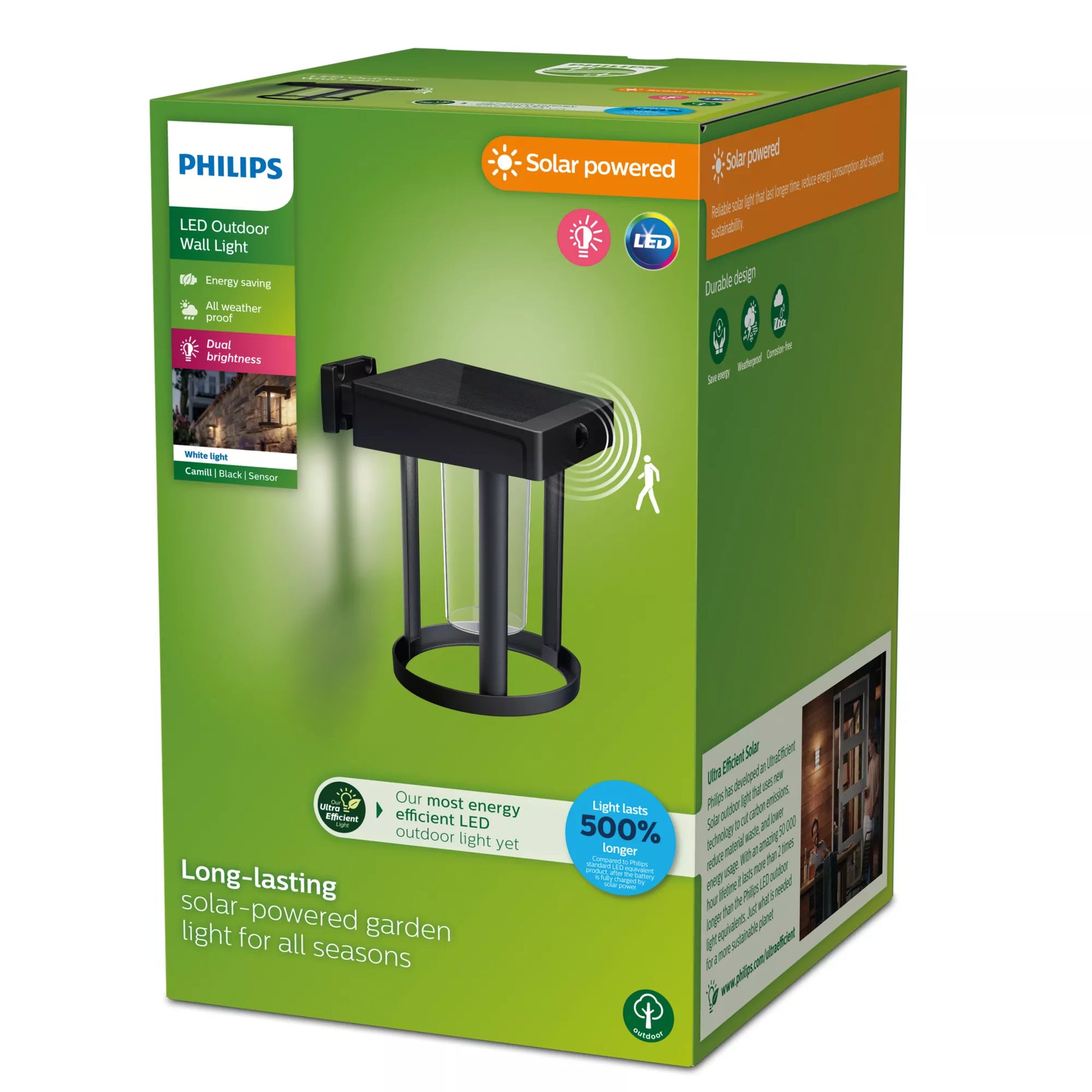 Philips by Signify Philips Aussenwandleuchte – IP44, Solar betrieben, mit Dämmerungs- und Bewegungsmelder, Schwarz, Kunststoff