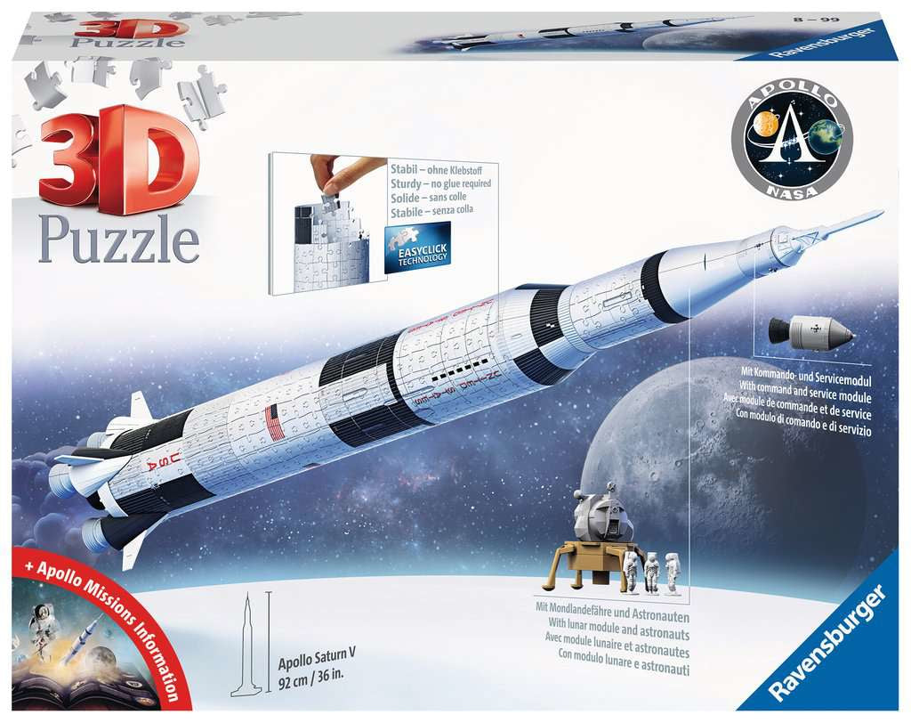 Ravensburger 3D Puzzle Apollo Saturn V Rakete – 440 Teile – 91,5 × 16,4 × 16,4 cm – ab 8 J.