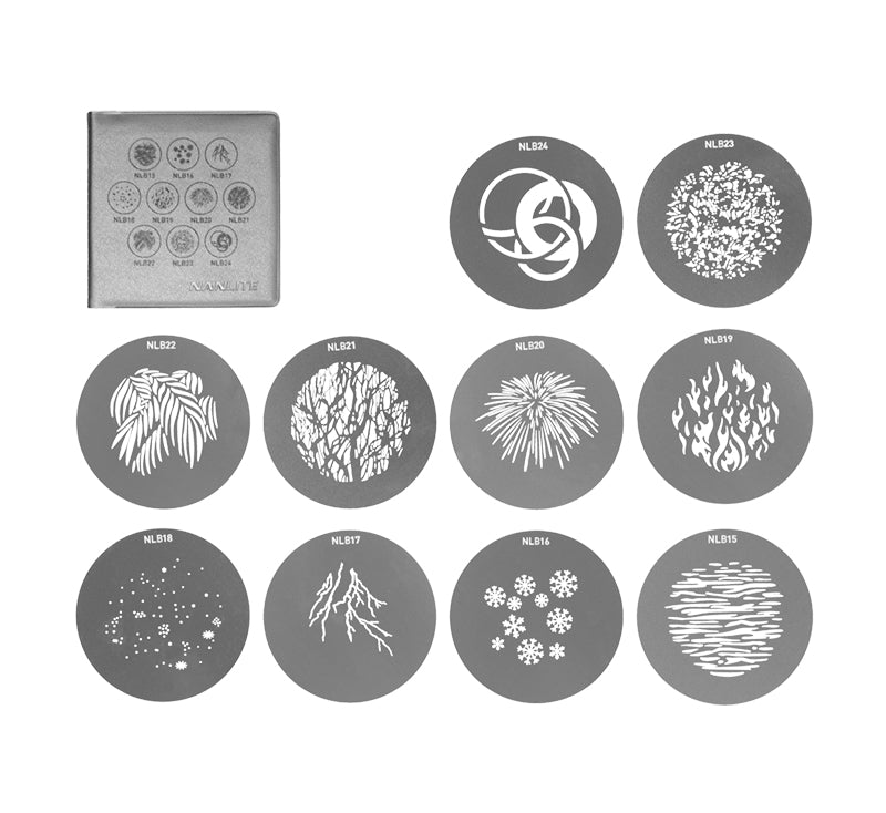 Nanlite AS-GB-B-SET2 Gobo-Set – 110 × 110 × 10 mm, Diffusor – für Forza 200, Forza 300, Forza 300B und andere – 10e