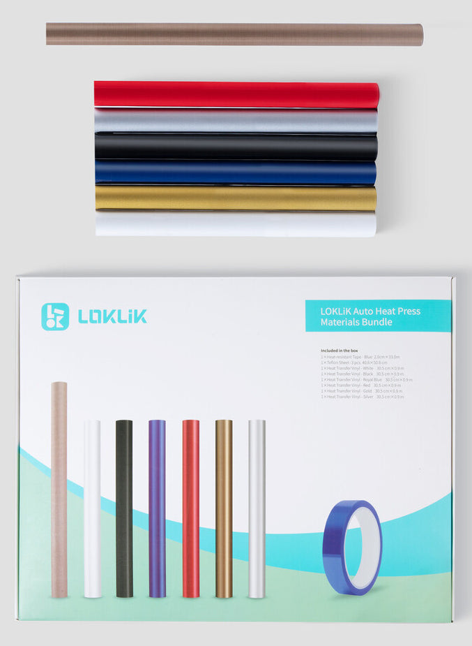 LOKLiK Aufbügelfolien-Set (Vinyl) – 9 Rollen 16,5 × 23,5 cm – Blau, Silber Metallic – für Schneideplotter