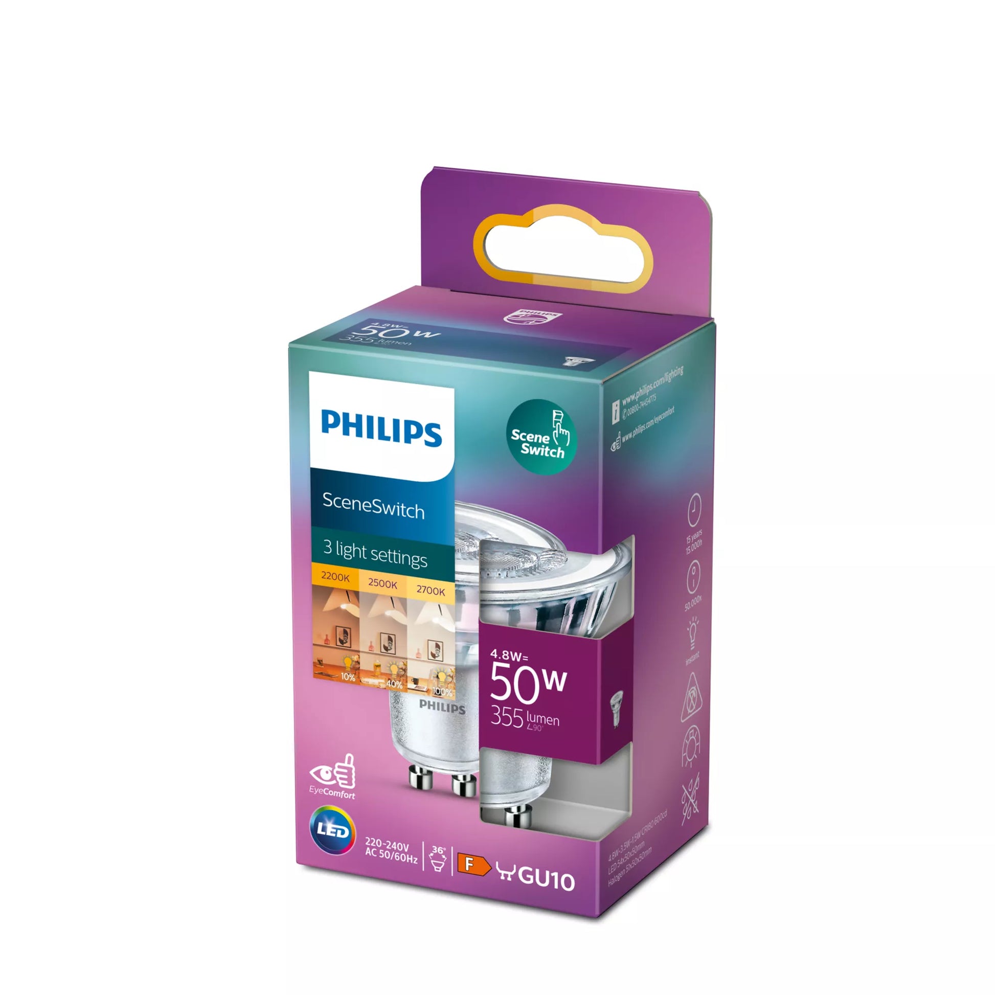 Philips by Signify Philips LED-Leuchtmittel GU10, Reflektor – 355 lm, 4,8 W, Warmweiss 2700 K, 36° – 1 Stk., Silber